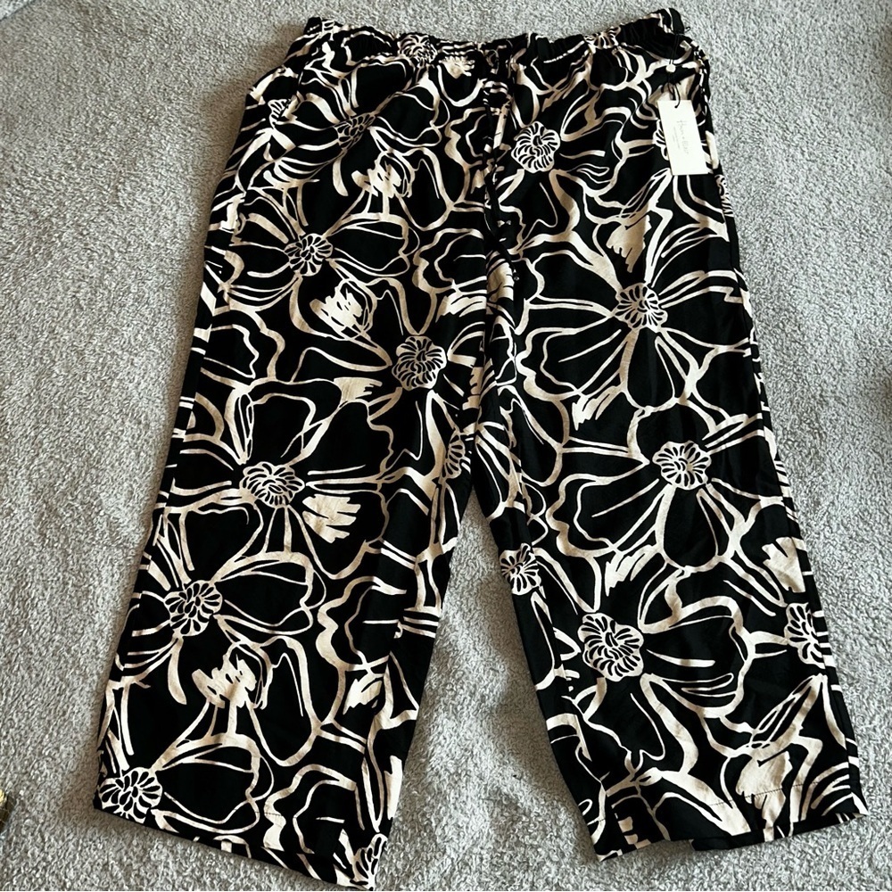 Floral Black and Cream Wide Leg Pants